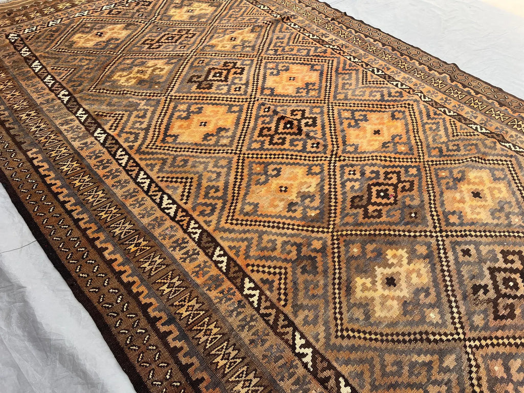 Handmade Afghan Kilim Rug – Oversized 8x13ft Wool Carpet | Vintage Tribal Geometric Oriental Rug by Nomad Weaves