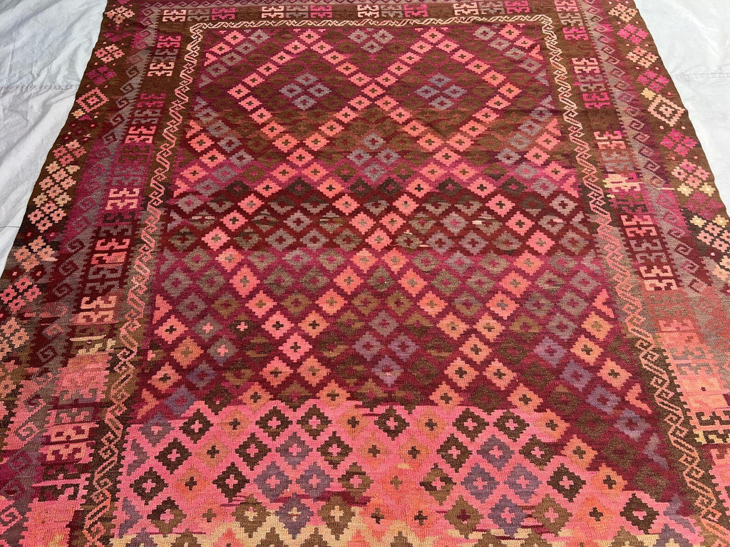 Handmade Afghan Kilim Rug – Vintage Geometric Tribal Wool Carpet | 8x11ft (244x350cm) Oriental Area Rug by Nomad Weaves