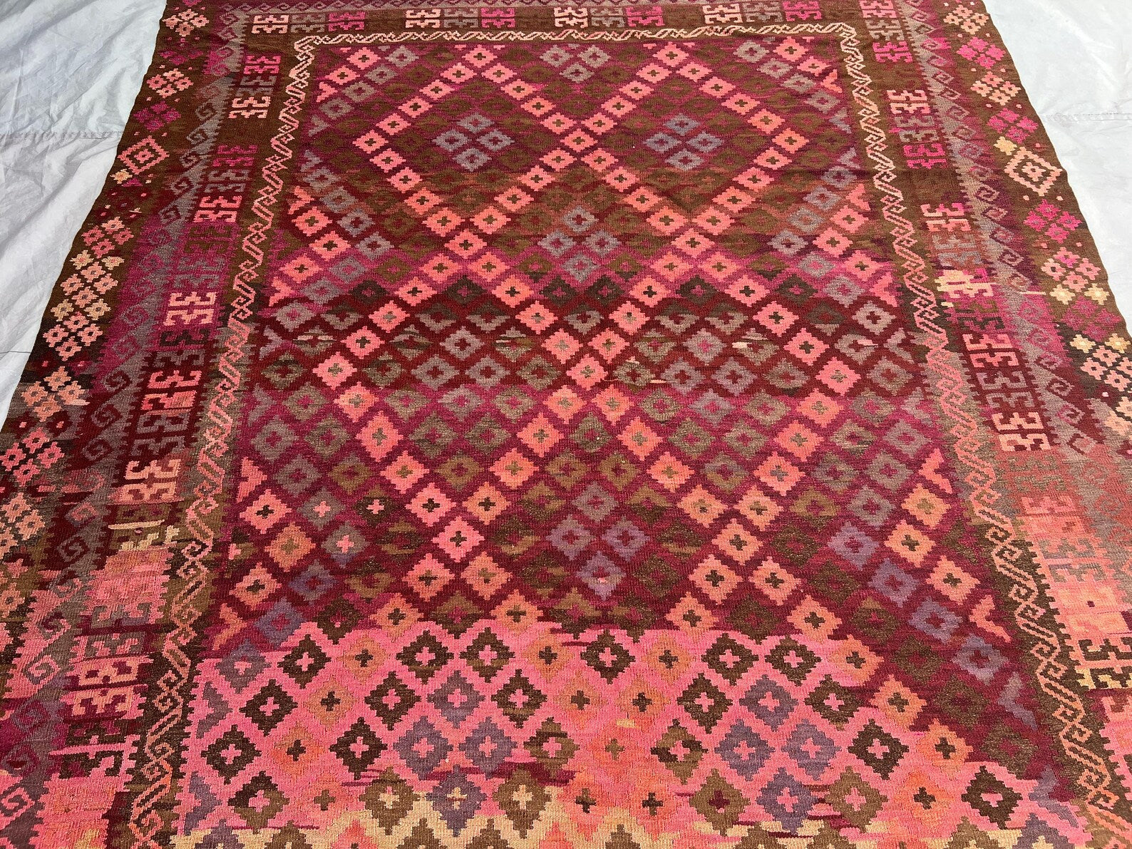 Handmade Afghan Kilim Rug – Vintage Geometric Tribal Wool Carpet | 8x11ft (244x350cm) Oriental Area Rug by Nomad Weaves