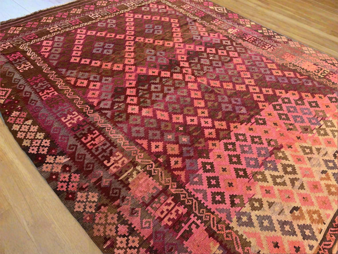 Handmade Afghan Kilim Rug – Vintage Geometric Tribal Wool Carpet | 8x11ft (244x350cm) Oriental Area Rug by Nomad Weaves