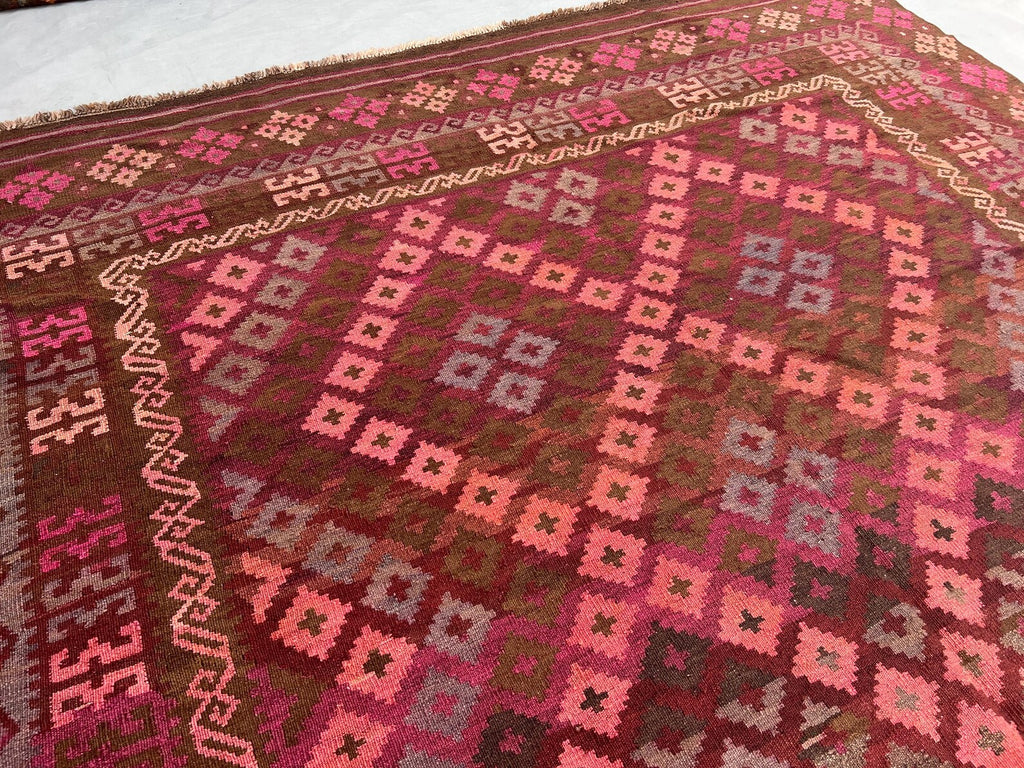 Handmade Afghan Kilim Rug – Vintage Geometric Tribal Wool Carpet | 8x11ft (244x350cm) Oriental Area Rug by Nomad Weaves