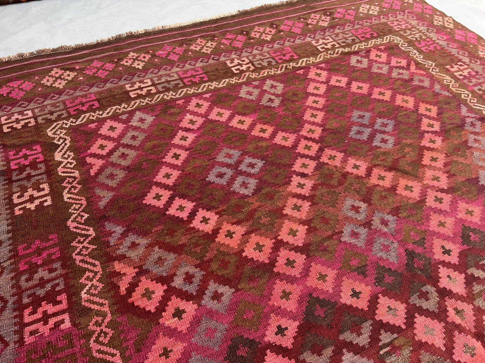 Handmade Afghan Kilim Rug – Vintage Geometric Tribal Wool Carpet | 8x11ft (244x350cm) Oriental Area Rug by Nomad Weaves