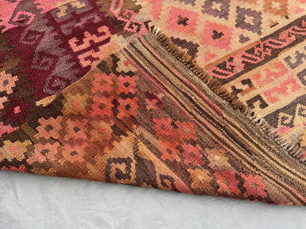 Handmade Afghan Kilim Rug – Vintage Geometric Tribal Wool Carpet | 8x11ft (244x350cm) Oriental Area Rug by Nomad Weaves
