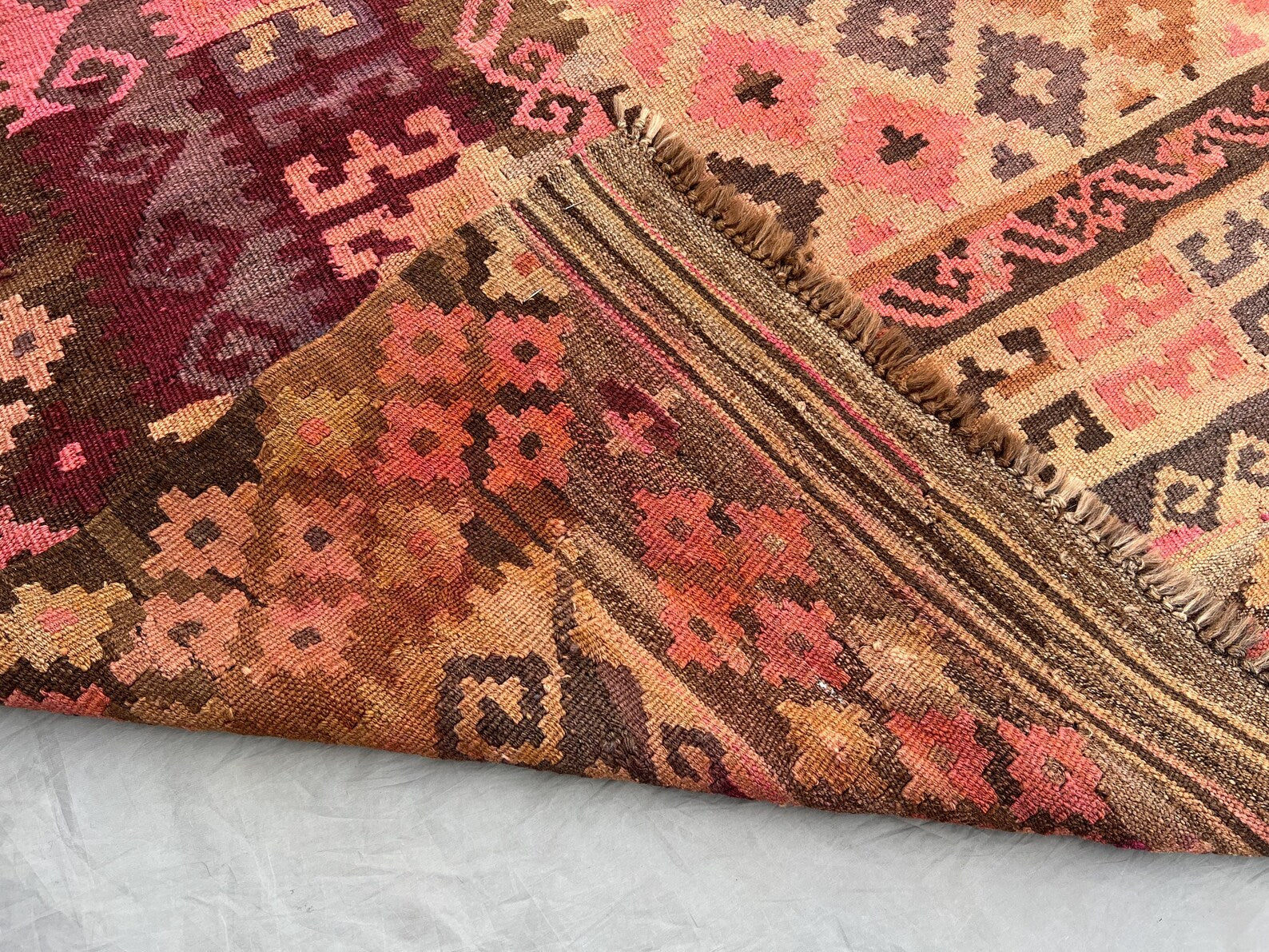 Handmade Afghan Kilim Rug – Vintage Geometric Tribal Wool Carpet | 8x11ft (244x350cm) Oriental Area Rug by Nomad Weaves