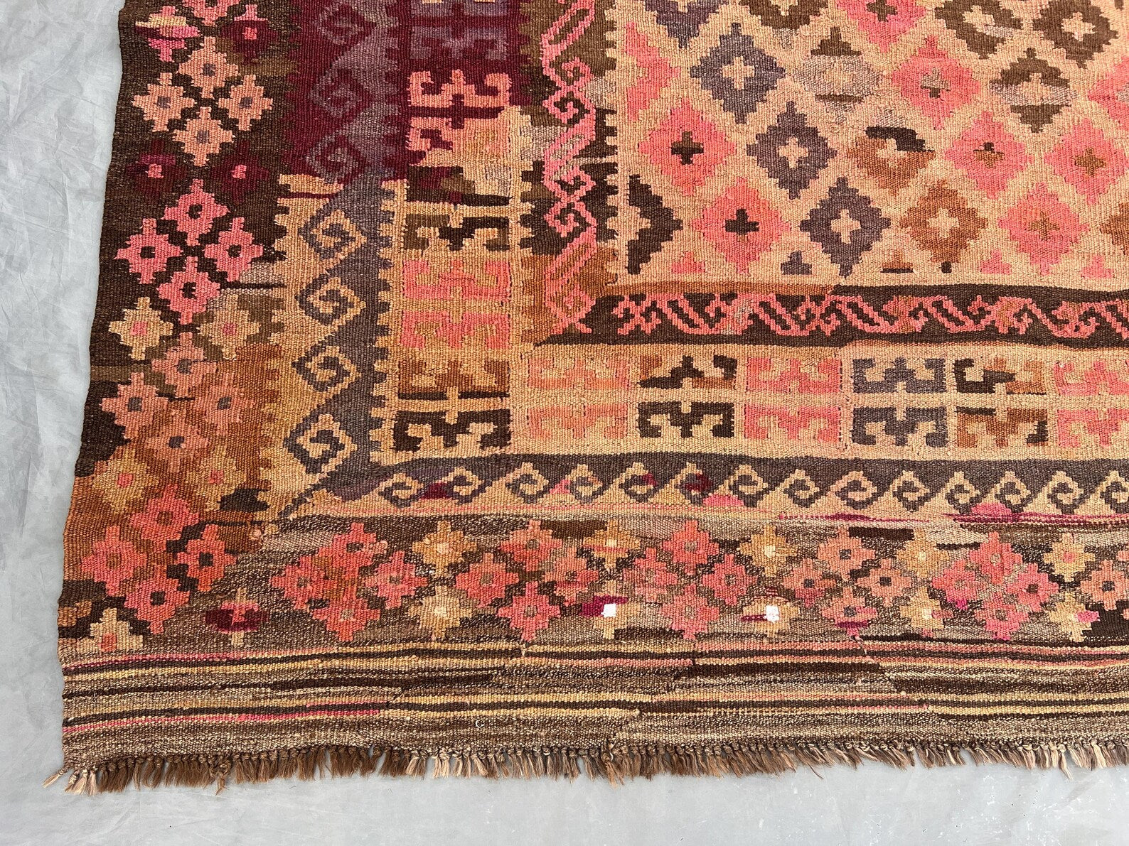 Handmade Afghan Kilim Rug – Vintage Geometric Tribal Wool Carpet | 8x11ft (244x350cm) Oriental Area Rug by Nomad Weaves