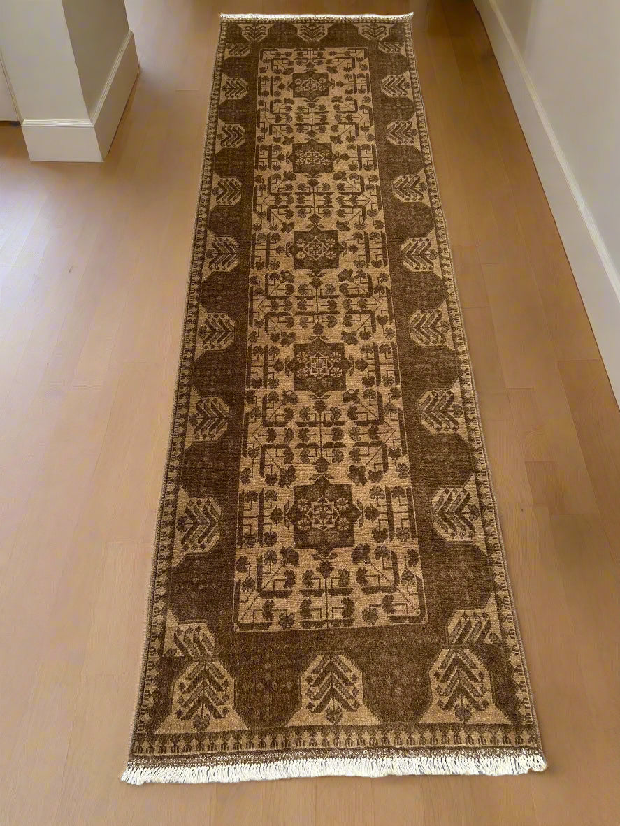 Handmade Afghan Runner Rug – 3x10ft Wool Carpet | Vintage Turkoman Bokhara Tribal Hallway Rug by Nomad Weaves