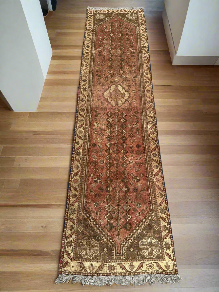 Handmade Afghan Runner Rug – 2.4x9.8ft Wool Carpet | Vintage Turkish-Inspired Tribal Geometric Hallway Rug by Nomad Weaves
