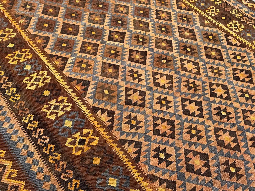 Earth-Tone Afghan Kilim Rug – 203 x 307 cm | Vintage Handwoven Wool Carpet