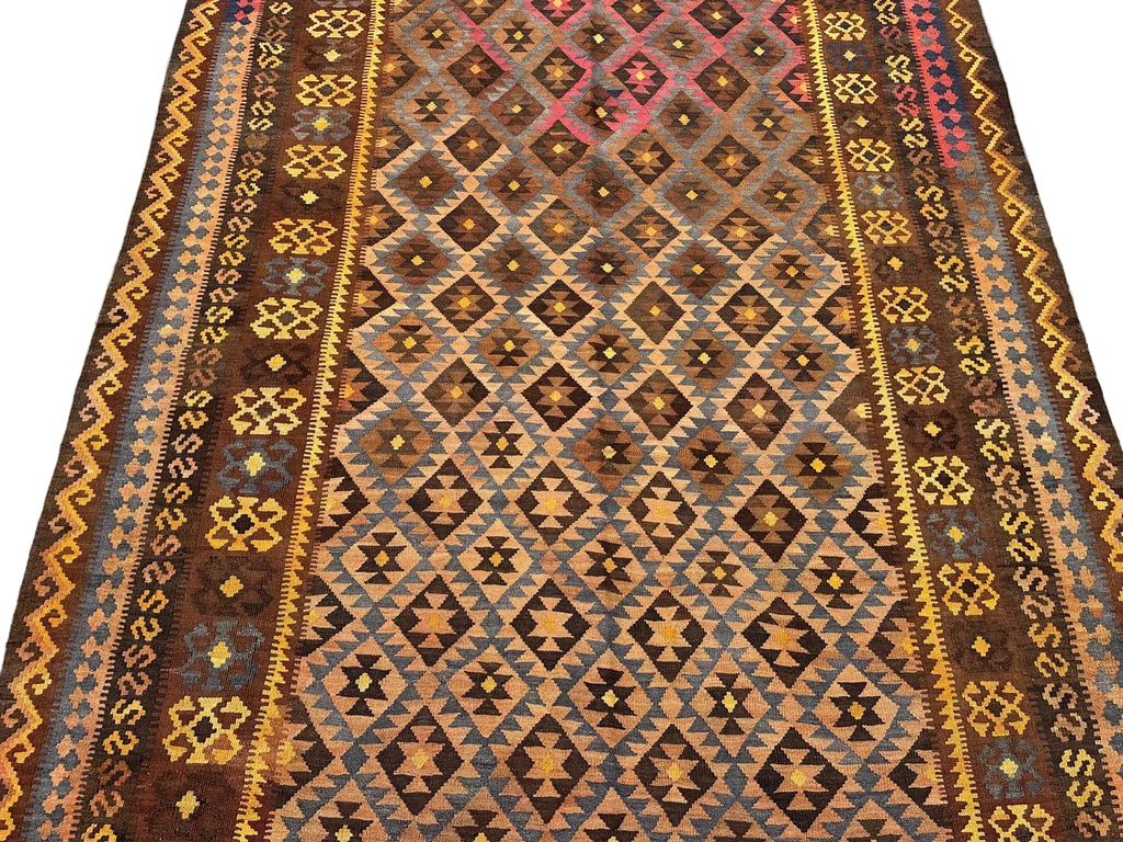 Earth-Tone Afghan Kilim Rug – 203 x 307 cm | Vintage Handwoven Wool Carpet