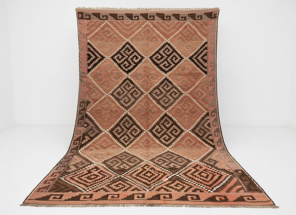 Handmade Afghan Kilim Rug – 196x282 cm | Geometric Tribal Wool Carpet