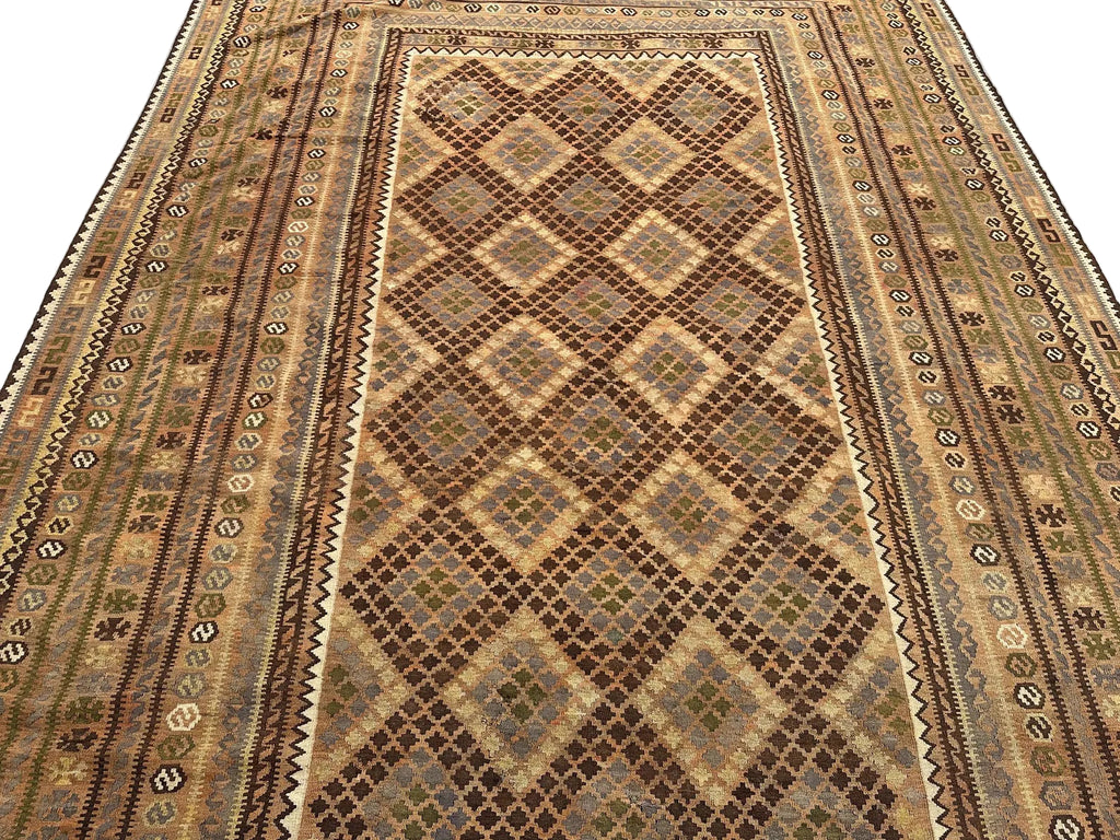 Large Afghan Kilim Rug 287 × 467 cm – Handwoven Wool Flatweave | Neutral Tribal Geometric Carpet | 9.4 × 15.3 ft