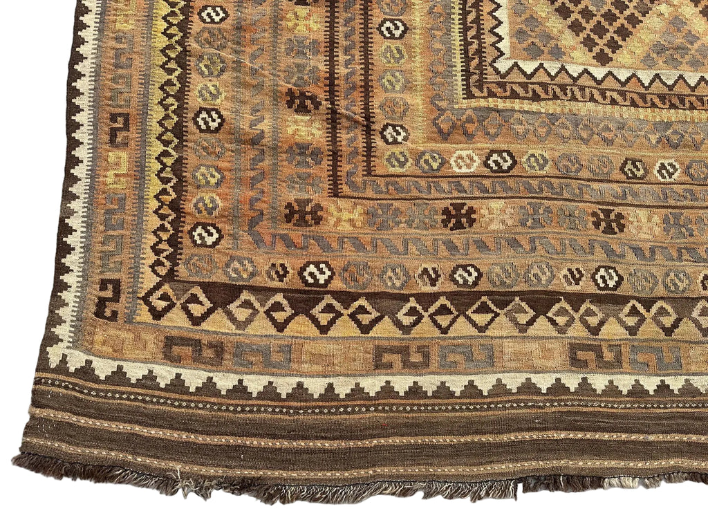 Large Afghan Kilim Rug 287 × 467 cm – Handwoven Wool Flatweave | Neutral Tribal Geometric Carpet | 9.4 × 15.3 ft