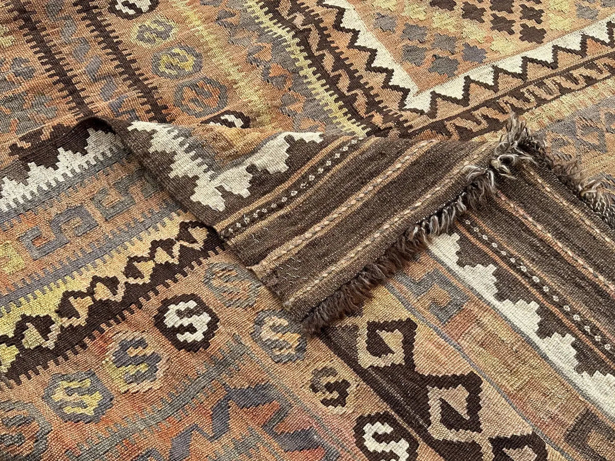 Large Afghan Kilim Rug 287 × 467 cm – Handwoven Wool Flatweave | Neutral Tribal Geometric Carpet | 9.4 × 15.3 ft