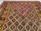 Earth-Tone Afghan Kilim Rug – 203 x 307 cm | Vintage Handwoven Wool Carpet