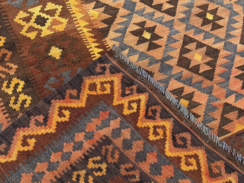 Earth-Tone Afghan Kilim Rug – 203 x 307 cm | Vintage Handwoven Wool Carpet