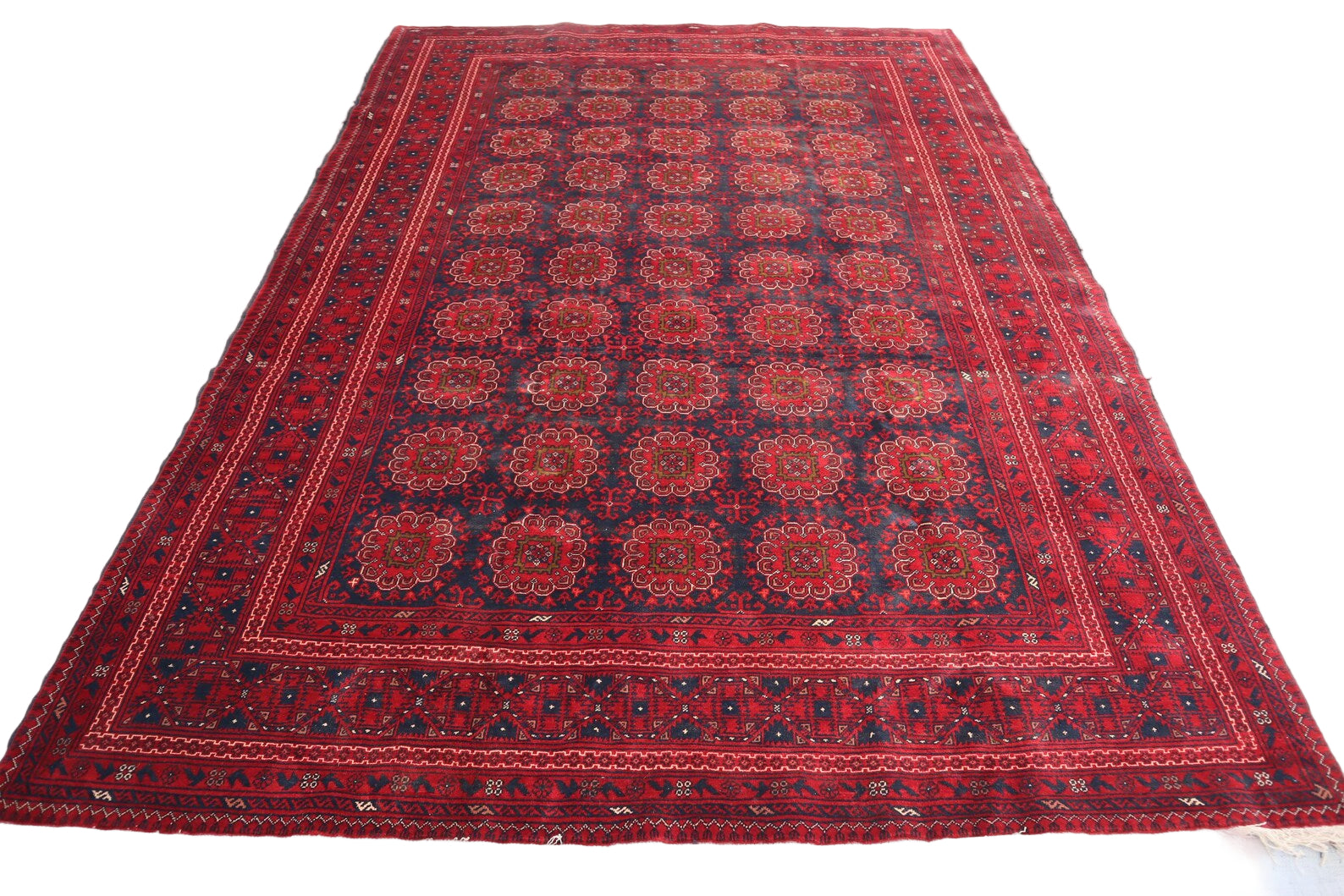Red Vintage Bokhara Rug 6.8 × 10.0 ft (207 × 305 cm) – Large Living Room Area Rug | Oriental Wool Carpet