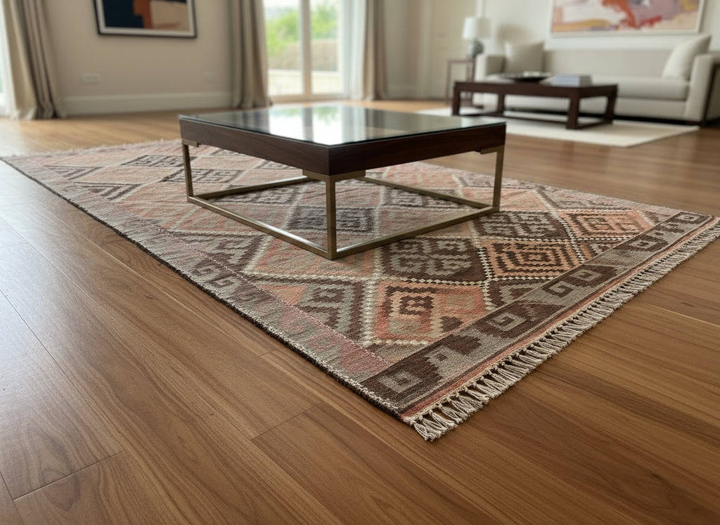 Handmade Afghan Kilim Rug – 196x282 cm | Geometric Tribal Wool Carpet