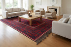 Handmade Afghan Kilim Rug – 244x396 cm | Large Deep Red & Navy Wool Carpet