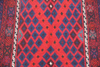 Handmade Afghan Kilim Rug – 244x396 cm | Large Deep Red & Navy Wool Carpet