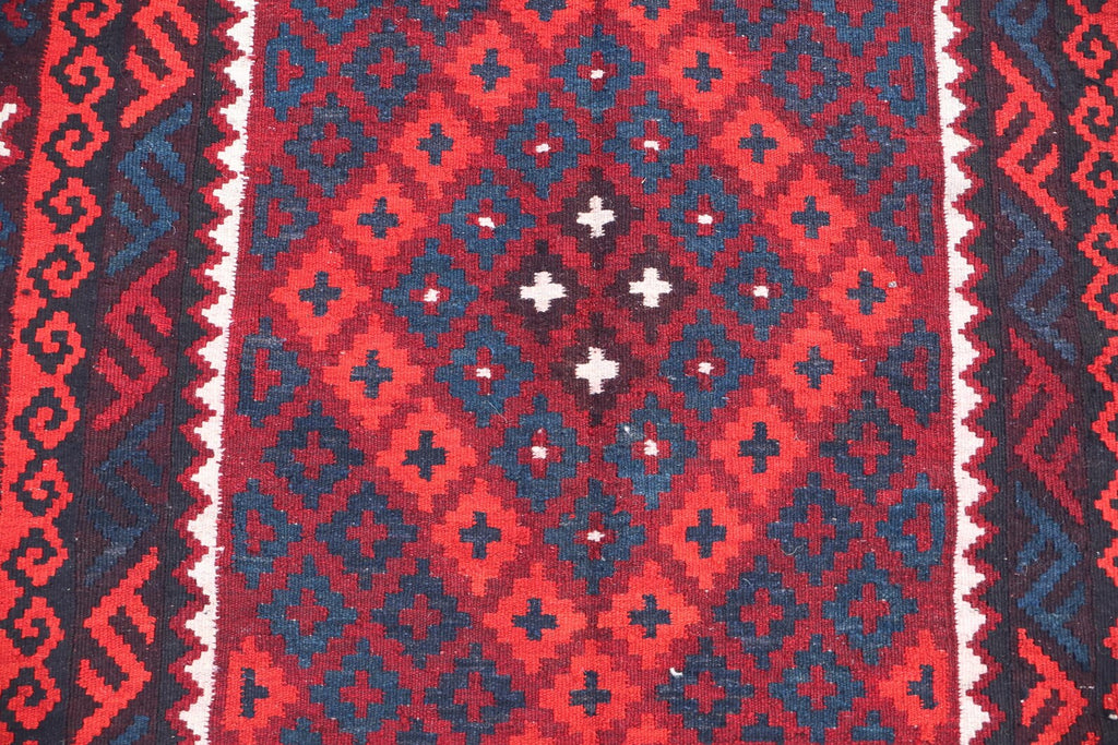 Handmade Afghan Kilim Rug – 152x305 cm | Deep Red & Black Tribal Wool Carpet