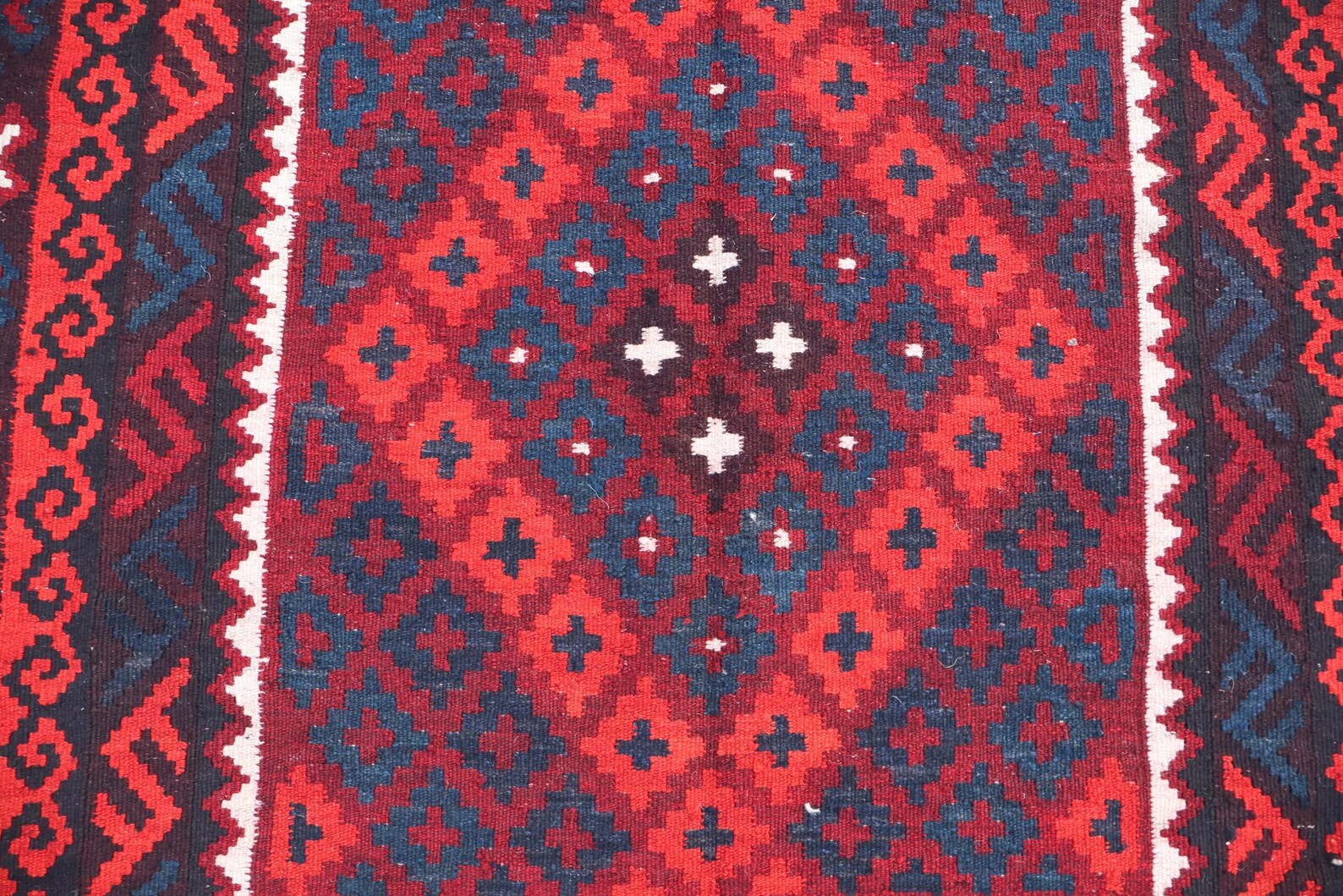 Handmade Afghan Kilim Rug – 152x305 cm | Deep Red & Black Tribal Wool Carpet