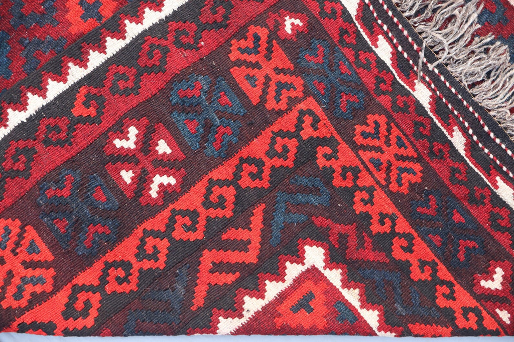 Handmade Afghan Kilim Rug – 152x305 cm | Deep Red & Black Tribal Wool Carpet