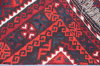 Handmade Afghan Kilim Rug – 152x305 cm | Deep Red & Black Tribal Wool Carpet