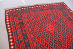 Handmade Afghan Kilim Rug – 183x305 cm | Red & Navy Tribal Wool Carpet
