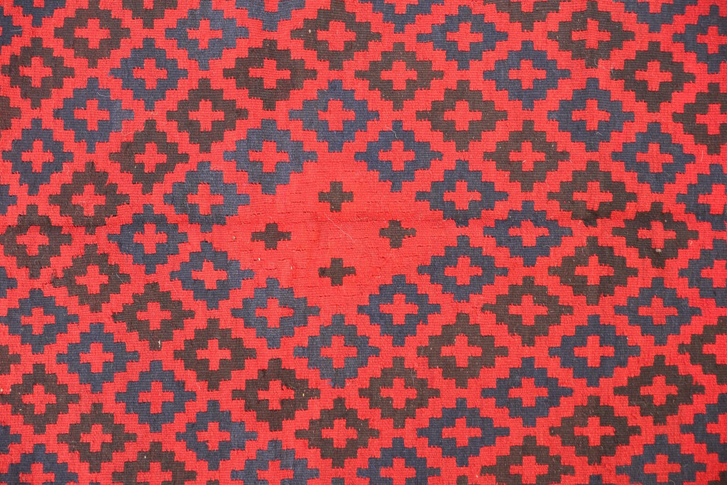 Handmade Afghan Kilim Rug – 183x305 cm | Red & Navy Tribal Wool Carpet