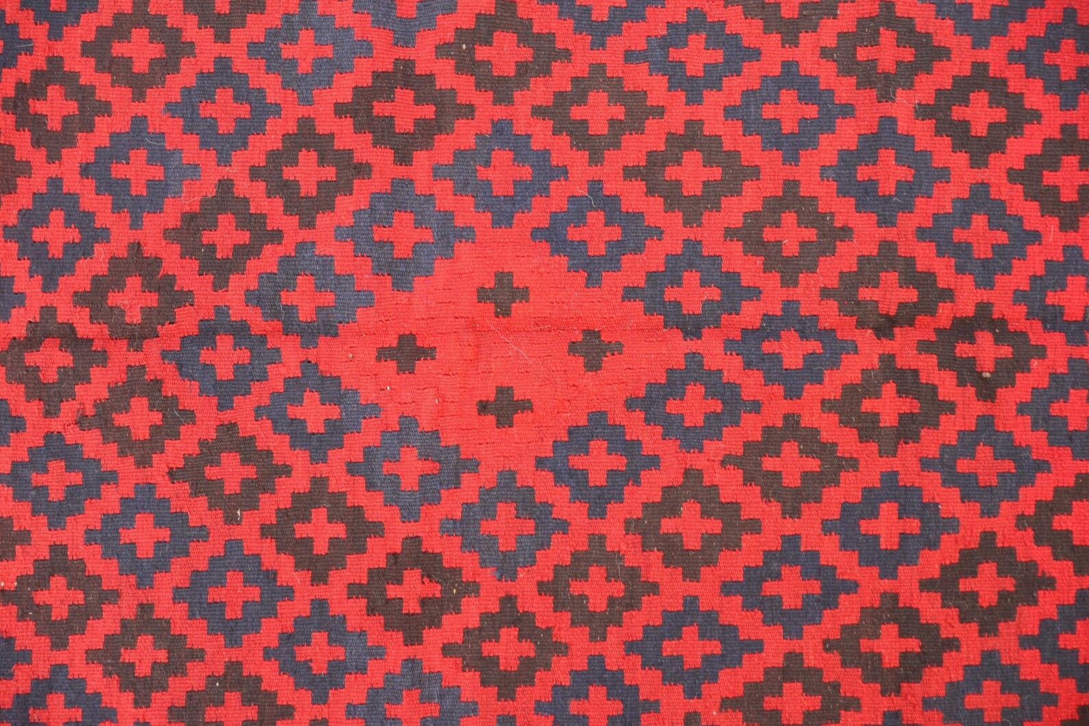 Handmade Afghan Kilim Rug – 183x305 cm | Red & Navy Tribal Wool Carpet