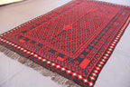 Handmade Afghan Kilim Rug – 183x305 cm | Red & Navy Tribal Wool Carpet