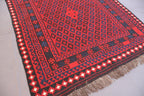 Handmade Afghan Kilim Rug – 183x305 cm | Red & Navy Tribal Wool Carpet