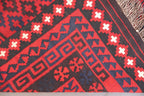 Handmade Afghan Kilim Rug – 183x305 cm | Red & Navy Tribal Wool Carpet