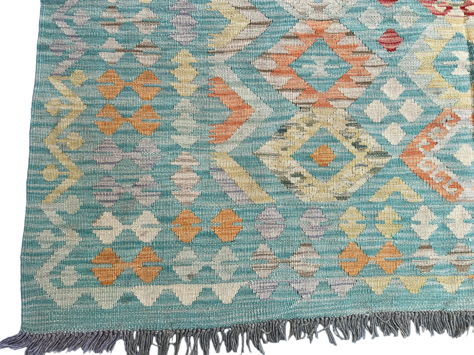 Pastel Afghan Kilim Rug 180 × 250 cm – Handwoven Flat Weave Carpet | Soft Geometric Tribal Design | 5.9 × 8.2 ft