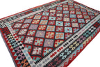Handmade Afghan Kilim  Rug 206 × 300 cm – 6’9× 9’10 | Boho Tribal Flatweave | Multicolour Geometric Design