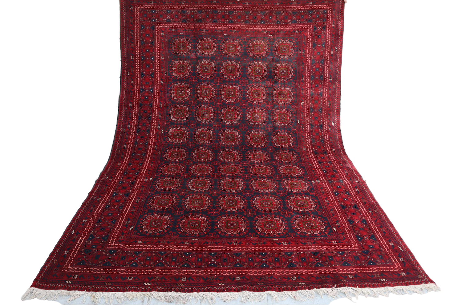 Red Vintage Bokhara Rug 6.8 × 10.0 ft (207 × 305 cm) – Large Living Room Area Rug | Oriental Wool Carpet