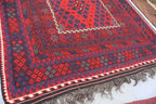 Handmade Afghan Kilim Rug – 244x396 cm | Large Deep Red & Navy Wool Carpet