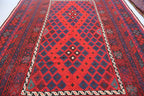 Handmade Afghan Kilim Rug – 244x396 cm | Large Deep Red & Navy Wool Carpet