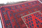 Handmade Afghan Kilim Rug – 244x396 cm | Large Deep Red & Navy Wool Carpet