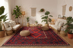 Handmade Afghan Kilim Rug – 244x396 cm | Large Deep Red & Navy Wool Carpet