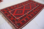 Handmade Afghan Kilim Rug – 152x305 cm | Deep Red & Black Tribal Wool Carpet