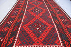 Handmade Afghan Kilim Rug – 152x305 cm | Deep Red & Black Tribal Wool Carpet
