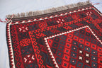 Handmade Afghan Kilim Rug – 152x305 cm | Deep Red & Black Tribal Wool Carpet