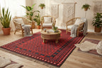 Handmade Afghan Kilim Rug – 183x305 cm | Red & Navy Tribal Wool Carpet