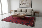 Handmade Afghan Kilim Rug – 183x305 cm | Red & Navy Tribal Wool Carpet