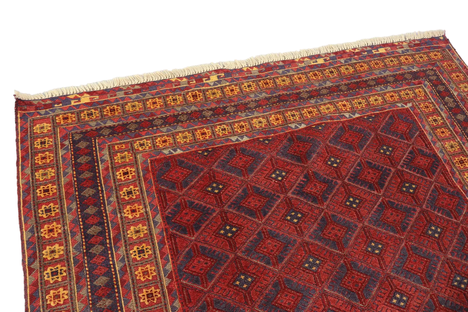 Afghan Baluch Tribal Rug 125 × 201 cm – Handwoven Wool Carpet | Red Geometric Pattern | 4.1 × 6.6 ft