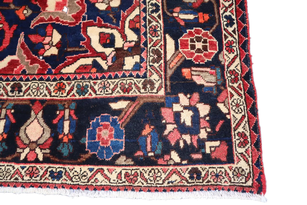 Persian Heriz Rug – 6.10 × 10.2 ft | Hand-Knotted Wool Carpet | Red & Navy Medallion Design