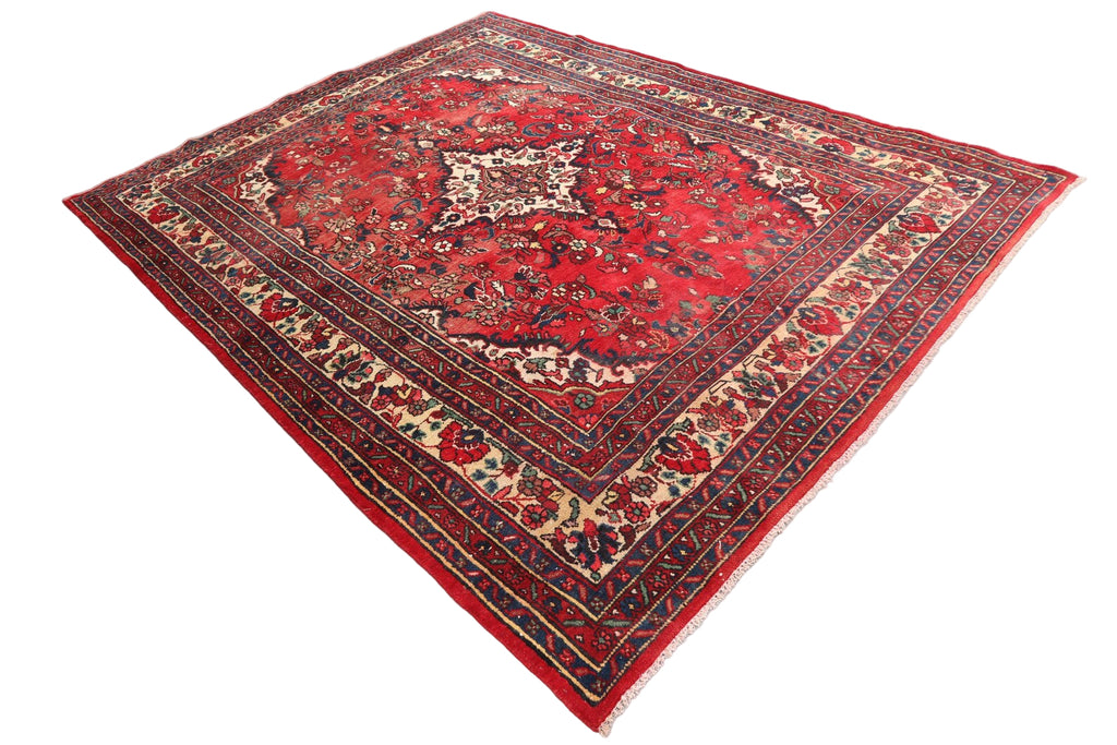 Red Floral Area Rug 7.8 × 10.0 ft (238 × 305 cm) – Large Wool Rug for Living Room | Vintage Handmade Carpet