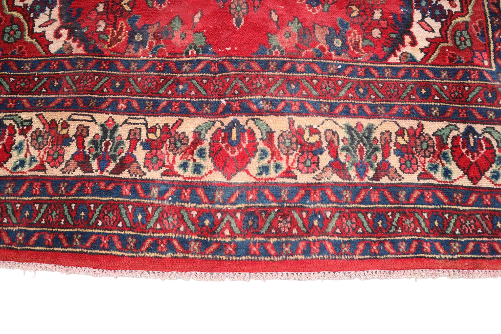 Red Floral Area Rug 7.8 × 10.0 ft (238 × 305 cm) – Large Wool Rug for Living Room | Vintage Handmade Carpet
