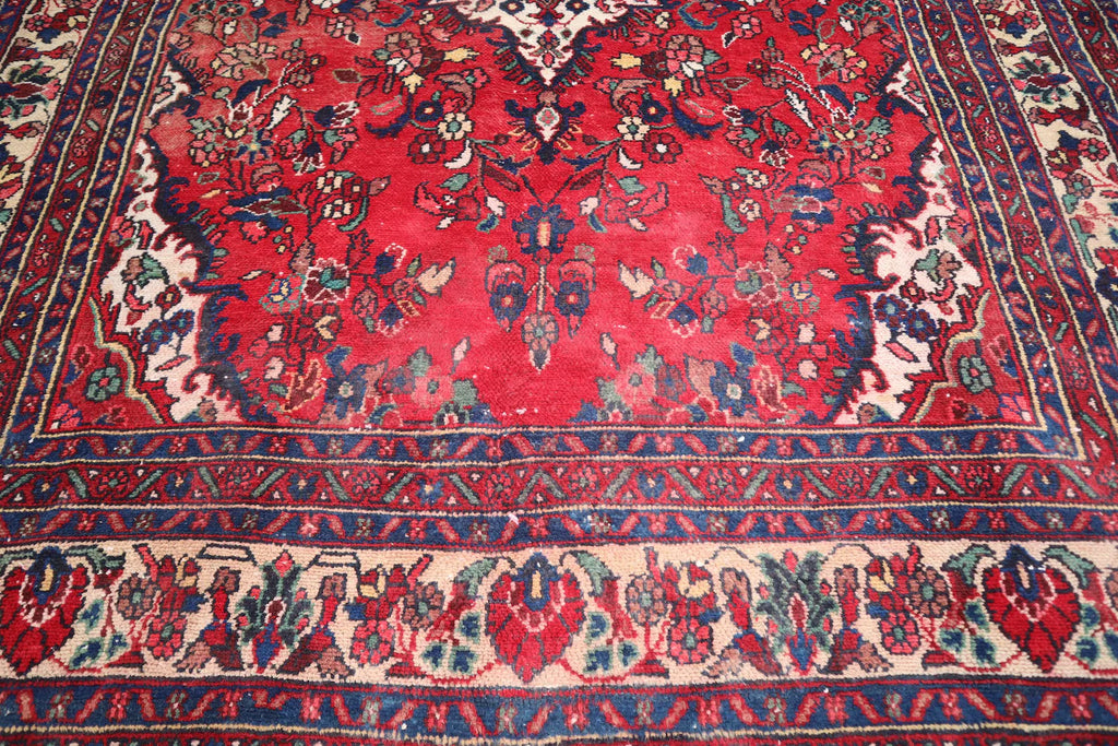 Red Floral Area Rug 7.8 × 10.0 ft (238 × 305 cm) – Large Wool Rug for Living Room | Vintage Handmade Carpet